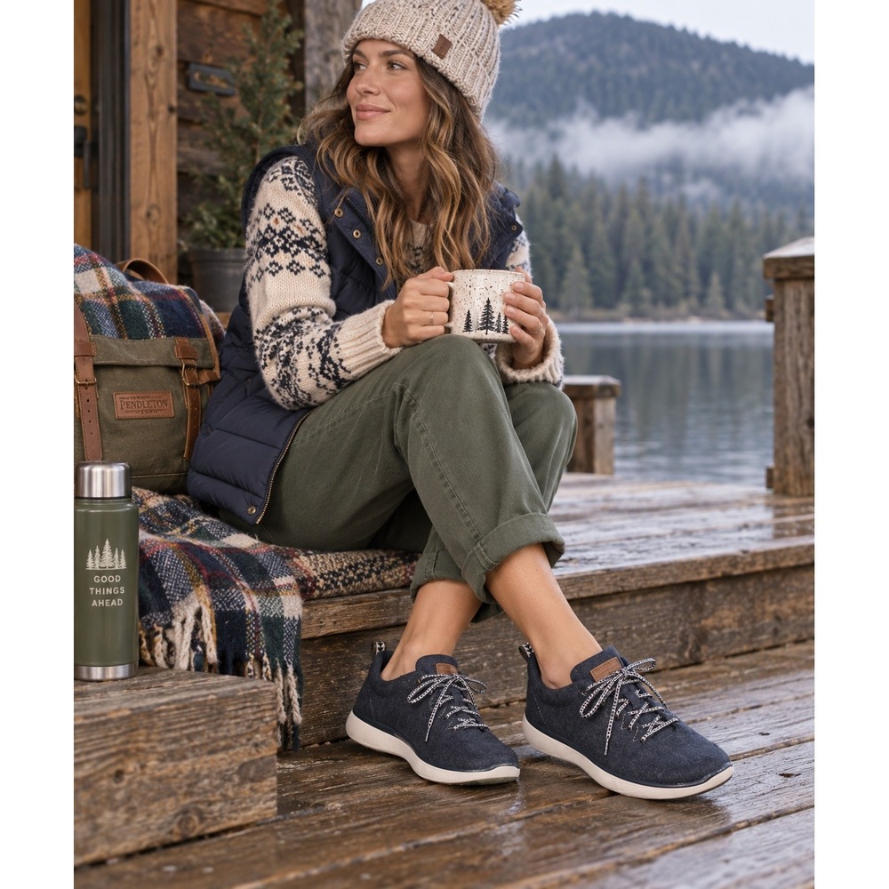 Pendleton Women's Wool Blend Sneakers Navy Blue Vibram Water Resistant Shoes 7